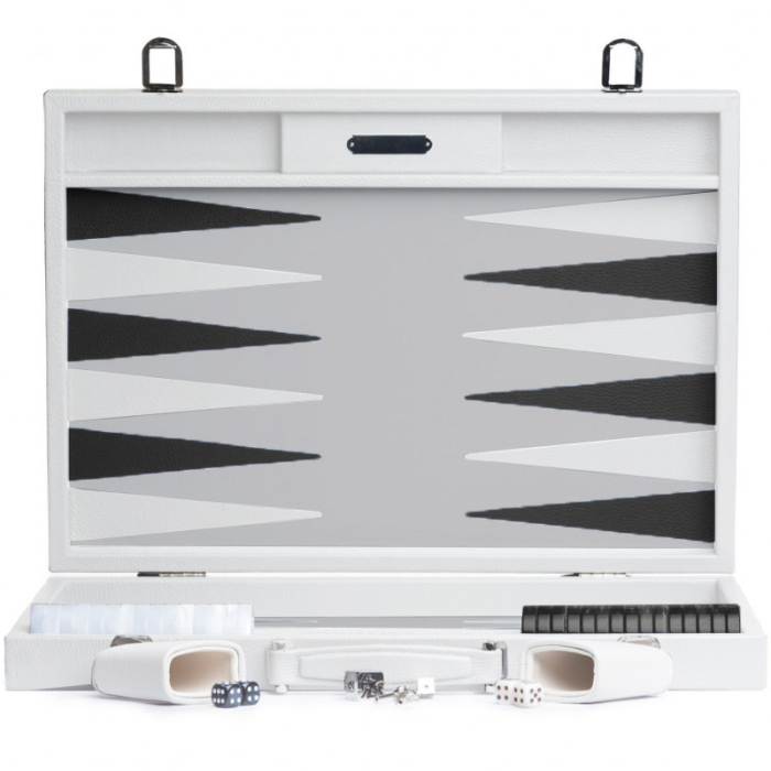 Exclusive backgammon set "Baptiste" made of leather, white